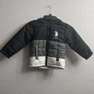 U.S Polo ASSN. Toddler Black and Gray Puffer Jacket- 2T